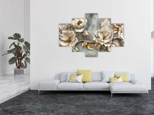 Tablou - Marmură de fundal cu flori (150x105 cm)