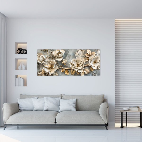 Tablou - Marmură de fundal cu flori (120x50 cm)