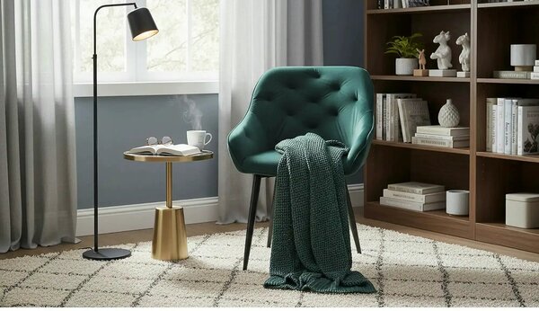 Scaun K487, verde inchis/negru, stofa catifelat/metal, 56x65x81 cm