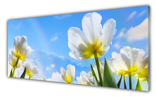 Tablou pe sticla Flori Floral Alb Verde