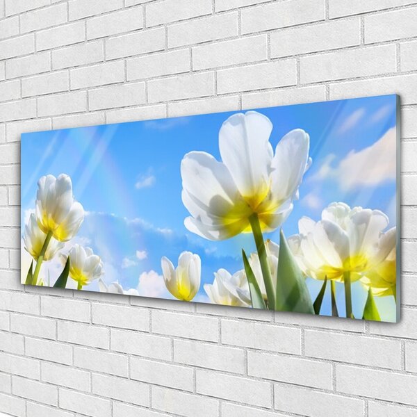 Tablou pe sticla Flori Floral Alb Verde