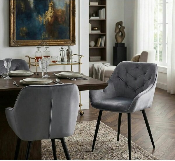 Scaun K487, stofa catifelata gri, 56x65x81 cm