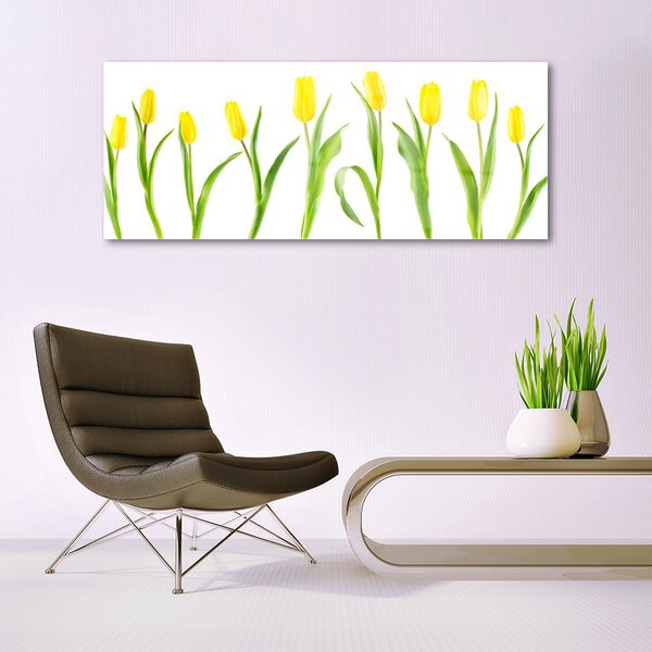 Tablou pe sticla Lalele Floral Galben Verde