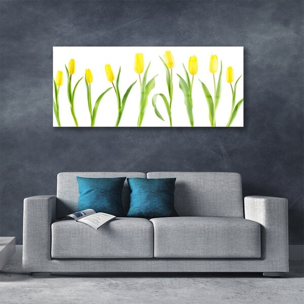 Tablou pe sticla Lalele Floral Galben Verde