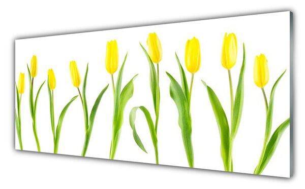 Panou sticla bucatarie Lalele Floral Galben Verde