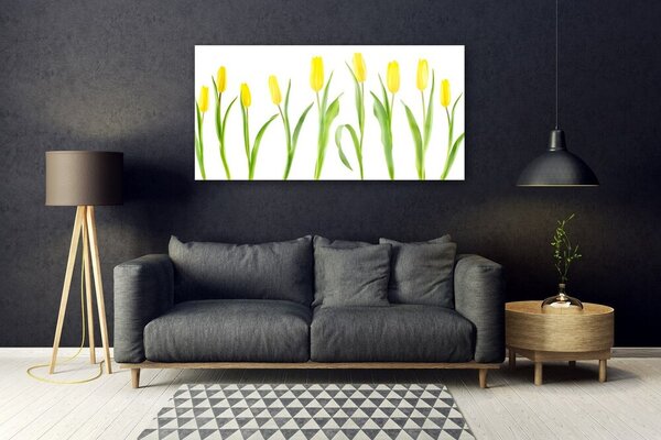 Tablou pe sticla Lalele Floral Galben Verde