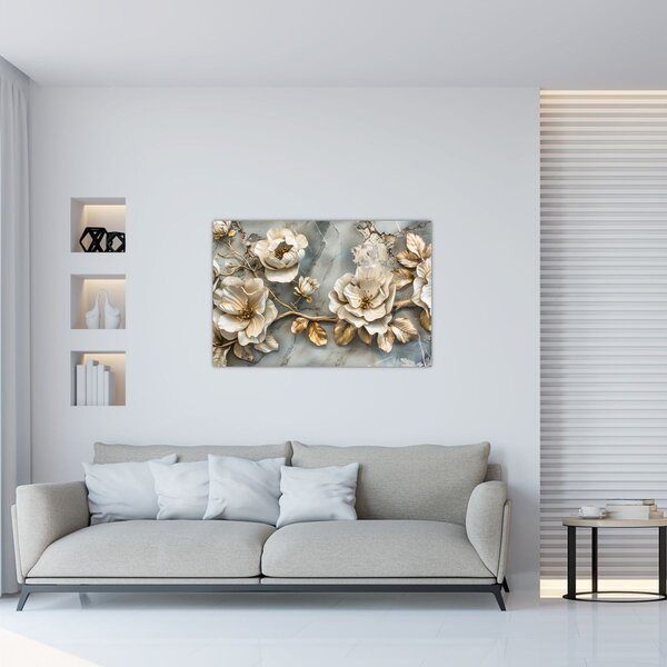 Tablou - Marmură de fundal cu flori (90x60 cm)