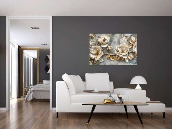 Tablou - Marmură de fundal cu flori (90x60 cm)