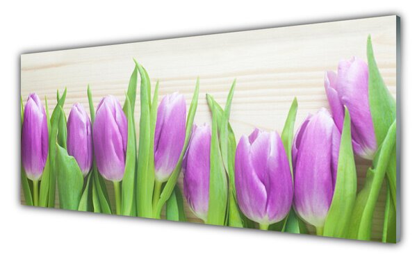 Tablou pe sticla Lalele Floral Roz Verde
