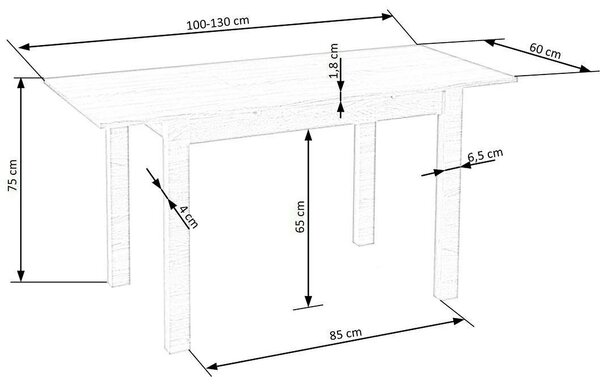 Masa extensibila GINO, alb, PAL furniruit, 100/138x60x75 cm