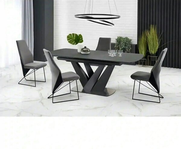 Masa extensibila din sticla/otel PATRIZIO, negru, 160/200x90x77 cm