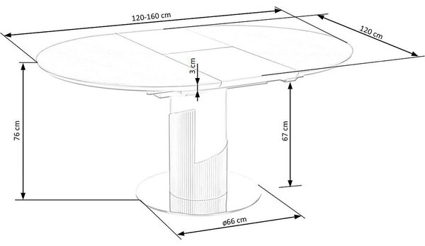Masa eleganta living MUSCAT, gri cu efect marmura/auriu, 120/160x120x7