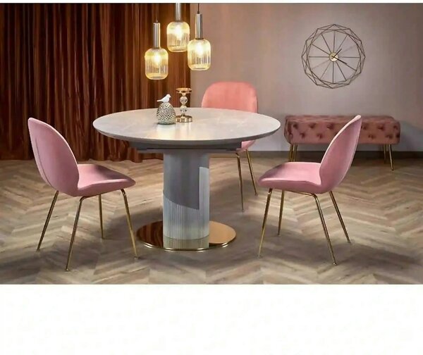 Masa eleganta living MUSCAT, gri cu efect marmura/auriu, 120/160x120x7
