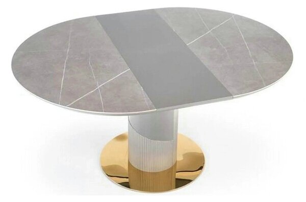 Masa eleganta living MUSCAT, gri cu efect marmura/auriu, 120/160x120x7