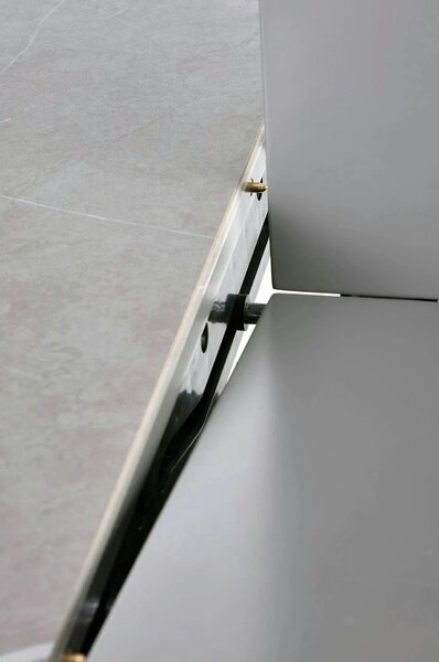 Masa eleganta living MUSCAT, gri cu efect marmura/auriu, 120/160x120x7