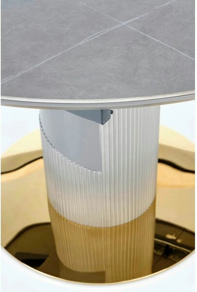 Masa eleganta living MUSCAT, gri cu efect marmura/auriu, 120/160x120x7