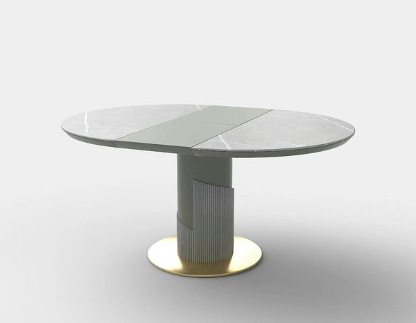 Masa eleganta living MUSCAT, gri cu efect marmura/auriu, 120/160x120x7