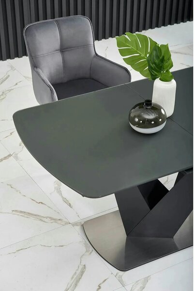 Masa extensibila din sticla/otel PATRIZIO, negru, 160/200x90x77 cm