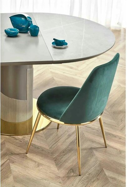 Masa eleganta living MUSCAT, gri cu efect marmura/auriu, 120/160x120x7