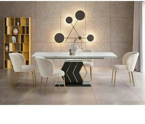 Masa extensibila VINCENZO, alb/negru/auriu, 160/200x90x77 cm