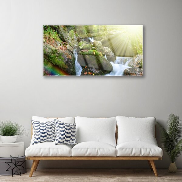 Tablou pe sticla Soare Cascada Rainbow Natura Multi