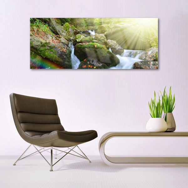 Tablou pe sticla Soare Cascada Rainbow Natura Multi