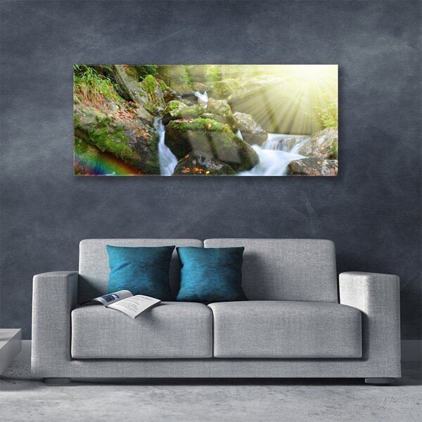Tablou pe sticla Soare Cascada Rainbow Natura Multi
