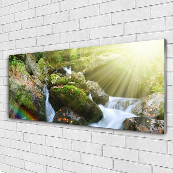 Tablou pe sticla Soare Cascada Rainbow Natura Multi
