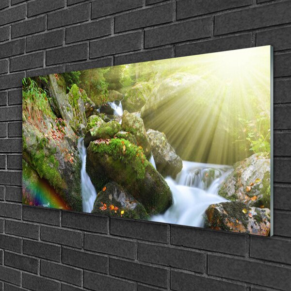 Tablou pe sticla Soare Cascada Rainbow Natura Multi