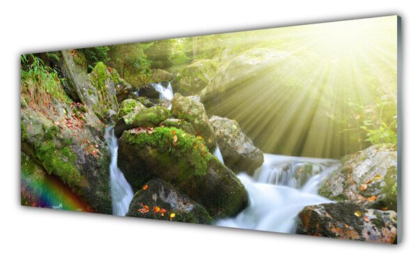 Tablou pe sticla Soare Cascada Rainbow Natura Multi