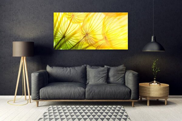 Tablou pe sticla Păpădie Floral Verde Galben