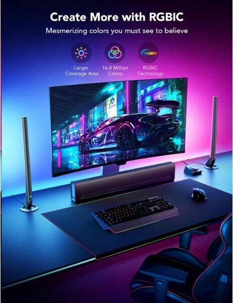 SET 2x panouri Smart Gaming Wi-Fi LED RGBIC Govee + Smart Dual + telecomandă