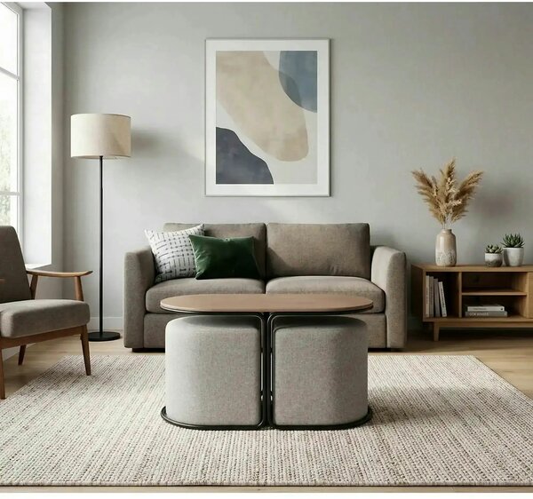 Masuta cafea cu tabureti PAMPA, nuc/gri, 88x43x49 cm