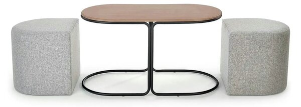 Masuta cafea cu tabureti PAMPA, nuc/gri, 88x43x49 cm