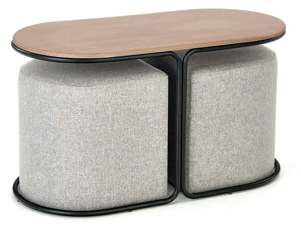 Masuta cafea cu tabureti PAMPA, nuc/gri, 88x43x49 cm