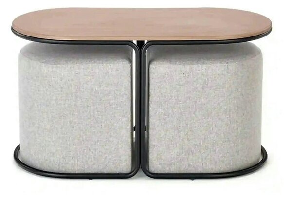 Masuta cafea cu tabureti PAMPA, nuc/gri, 88x43x49 cm
