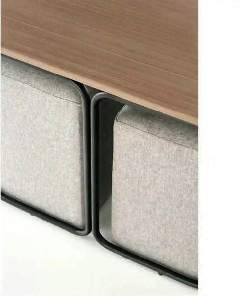 Masuta cafea cu tabureti PAMPA, nuc/gri, 88x43x49 cm