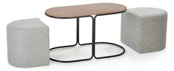 Masuta cafea cu tabureti PAMPA, nuc/gri, 88x43x49 cm