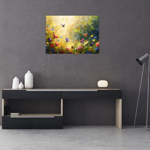 Tablou - Pajiște cu flori de primăvară, pictură (70x50 cm)