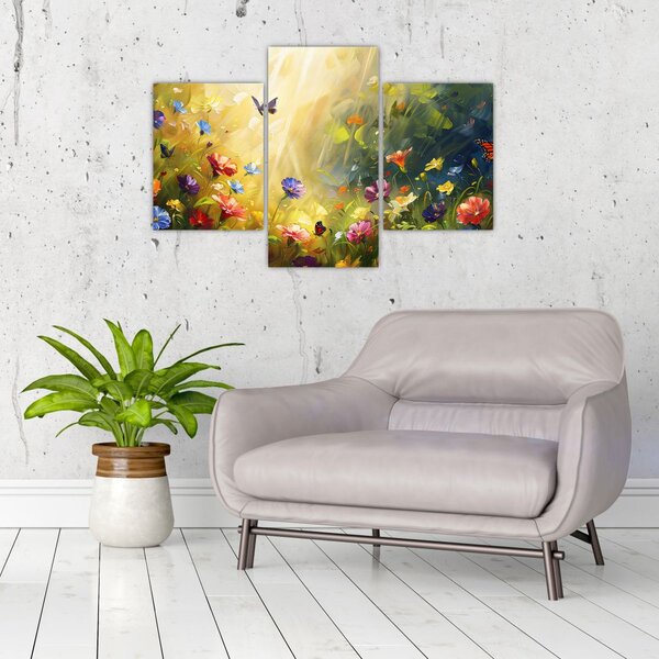 Tablou - Pajiște cu flori de primăvară, pictură (90x60 cm)