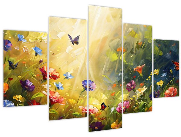 Tablou - Pajiște cu flori de primăvară, pictură (150x105 cm)