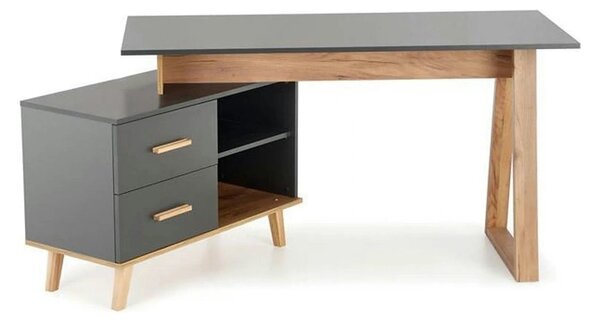 Birou SERGIO XL, gri antracit/stejar wotan, 134/210x60x78 cm