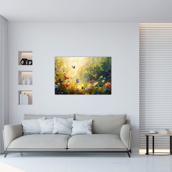 Tablou - Pajiște cu flori de primăvară, pictură (90x60 cm)
