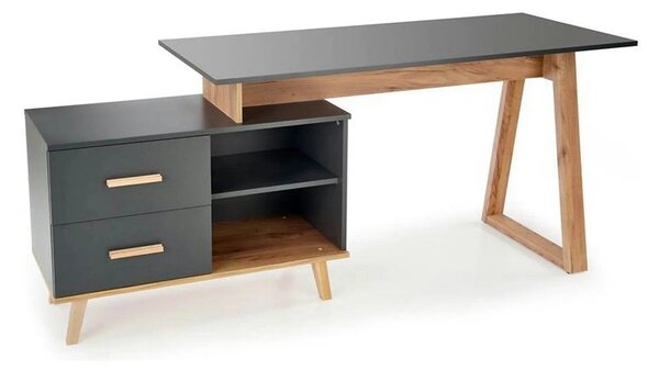 Birou SERGIO XL, gri antracit/stejar wotan, 134/210x60x78 cm