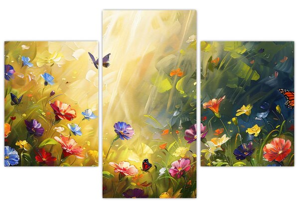 Tablou - Pajiște cu flori de primăvară, pictură (90x60 cm)