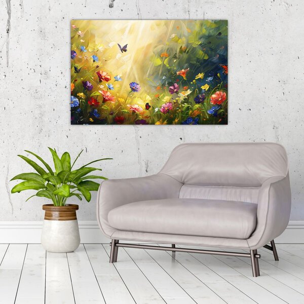 Tablou - Pajiște cu flori de primăvară, pictură (90x60 cm)