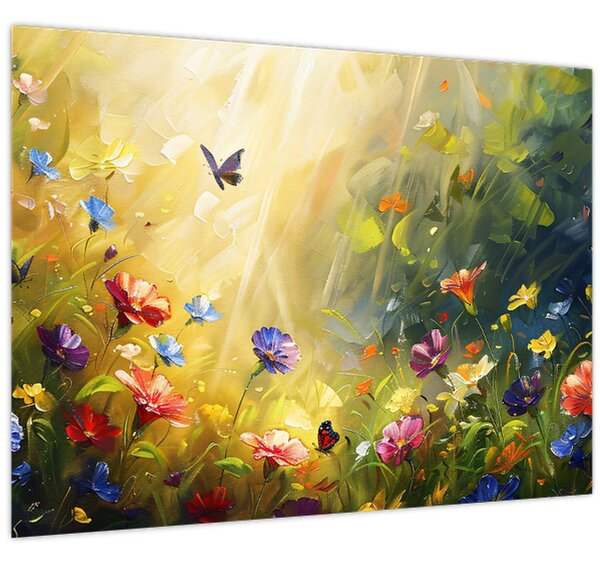 Tablou - Pajiște cu flori de primăvară, pictură (70x50 cm)