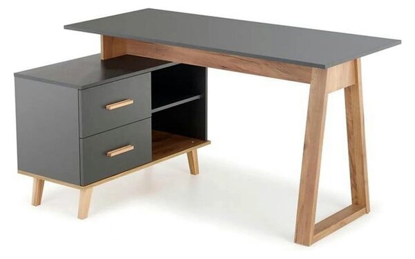 Birou SERGIO XL, gri antracit/stejar wotan, 134/210x60x78 cm