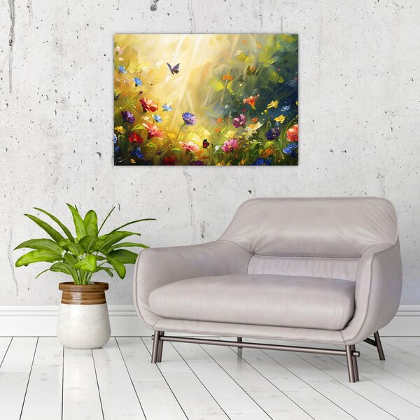Tablou - Pajiște cu flori de primăvară, pictură (70x50 cm)