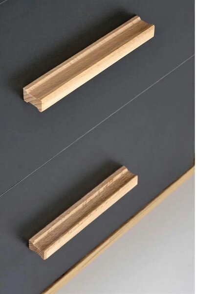 Birou SERGIO XL, gri antracit/stejar wotan, 134/210x60x78 cm